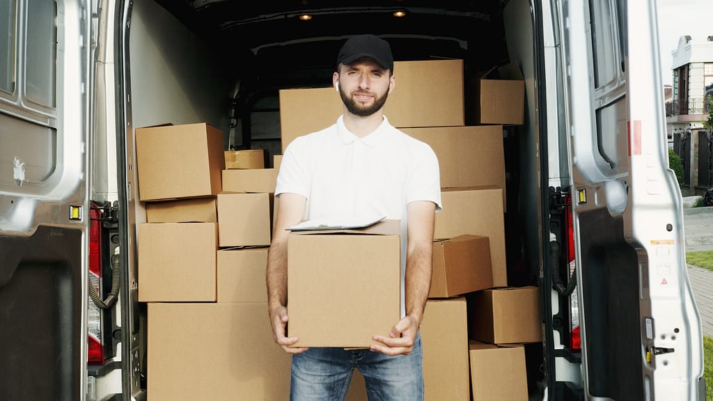 shipping & delivery man with parcels for delivery